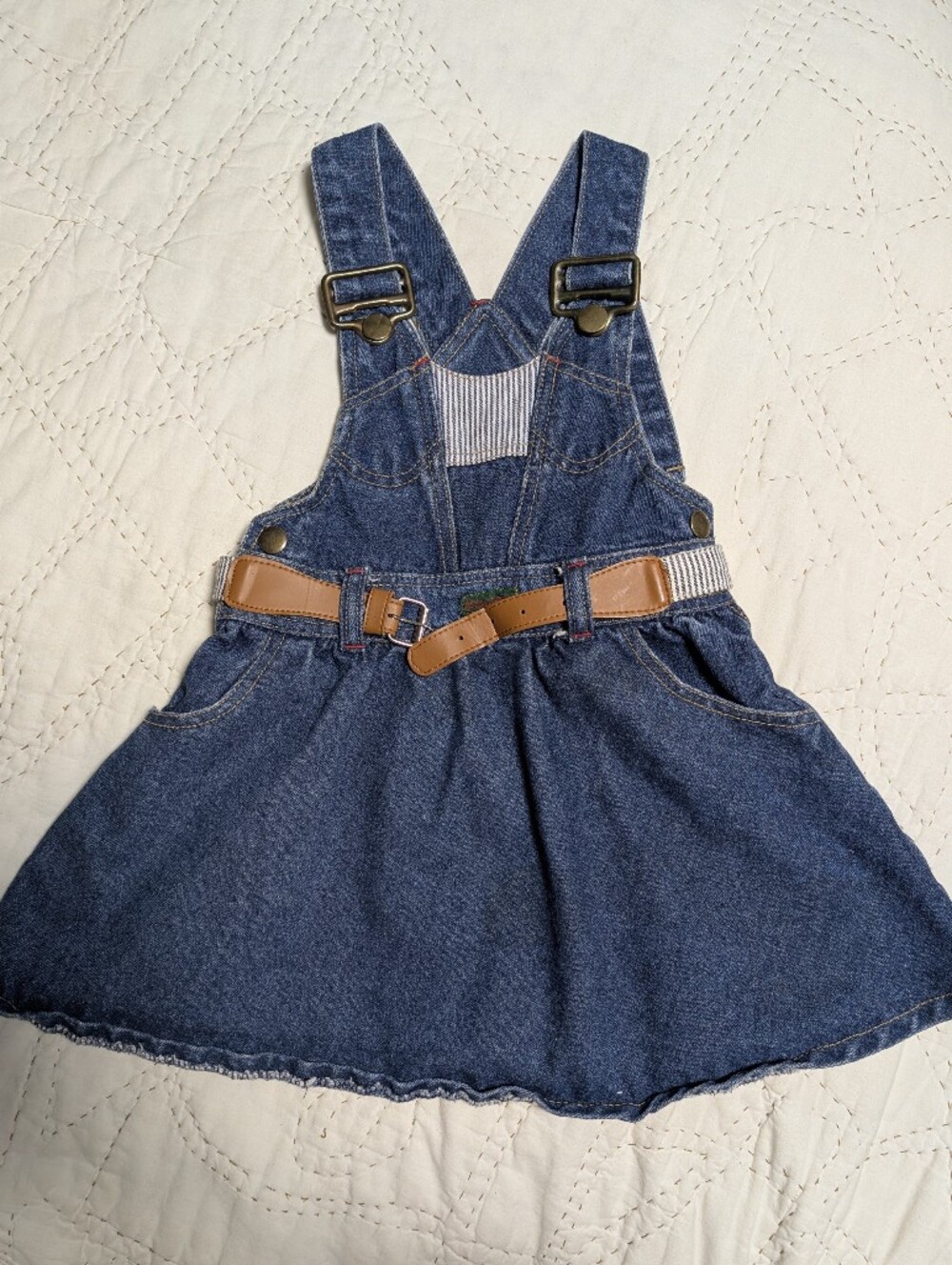 Vintage Scout-Tex Toddler Overall Dress 3T Hickory Stripe Denim Jumper Belted